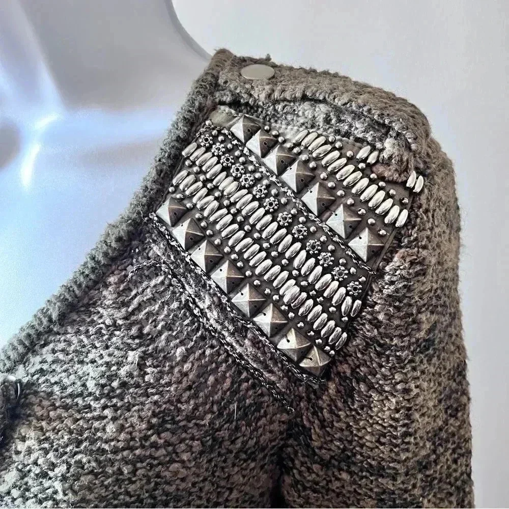 Jamison For Scoop NYC Green Marled Studded Zip Up Cardigan Sweater Size S - Picture 6 of 14
